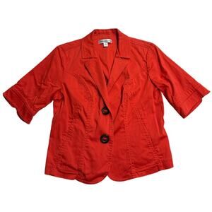 Coldwater Creek Short Sleeve Blazer 2 Button Womens 8 Petite 8P Orange Stretch
